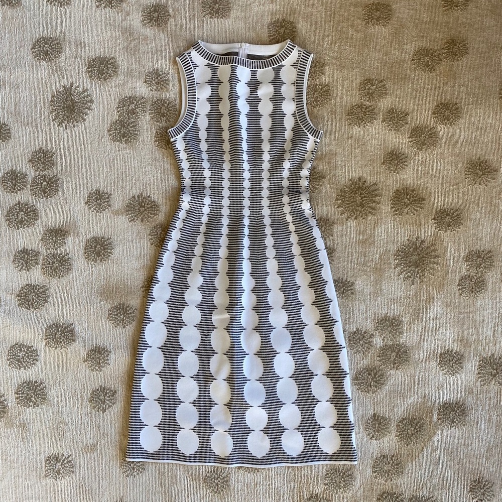Alaïa Black and White Sleeveless Dot-Stripe Knit Dress
